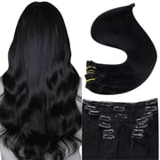 Full Shine Clip in Extensions 100% Remy Human Hair 7 Pieces Jet Black (#1)