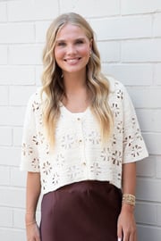 Ella Floral Crochet Cardigan Shirt, Ivory