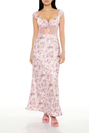 Lace-Trim Satin Floral Maxi Dress