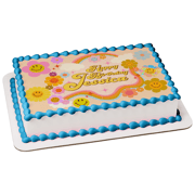 Retro Smiley Face Flowers and a Rainbow Edible Cake Topper Image ABPID57655