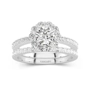 White Round Wedding Ring Set 925 Sterling Silver Halo Blossom Straight Shank Women
