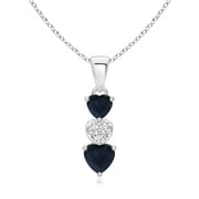 Dangling Blue Sapphire and Diamond Triple Heart Pendant