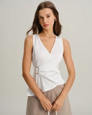 White V-Neck Wrap Tank Top