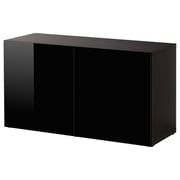 BESTÅ Shelf unit with doors - black-brown/Selsviken high-gloss/black 47 1/4x16 1/2x25 1/4 "