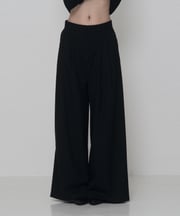 Two Pintuck Piercing Stripe Wide Slacks (Black)