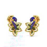 Feather Scape Peacock Gold And Gemstone Earrings