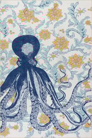Molly Octopus Spill Proof Washable Rug | Blue