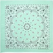 1 piece, Western Paisley Bandana - Made in USA 100% Cotton, Mint Green, 22" x 22" 