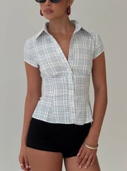 Cottesloe Blouse Top Blue Check