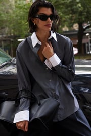The Everything Shirt in Charcoal Micro Stripe