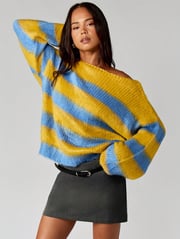 MISSGUIDED Off Shoulder Striped Knit Sweater With Long Sleeves