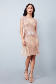 Sybill Fringe Flapper Dress in Blush