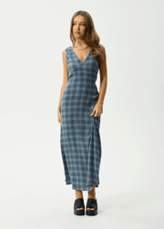 AFENDS Womens Position - Seersucker Maxi Dress - Navy Check