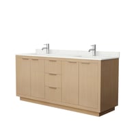 Maroni 72" Double Bathroom Vanity with optional Quartz or Carrara Marble Counter - Light Straw
