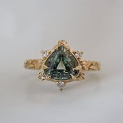 One Of A Kind: Trillion Green Tourmaline Gardenia Diamond Ring in 14K and 18K Gold
