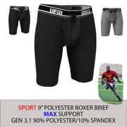 9 inch Polyester-Spandex Athletic Long Boxer Briefs MAX Support Underwear for Men