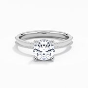 1.50ct Round Moissanite Engagement Ring 925 Sterling Silver Solitaire Beaded Wide Straight Shank