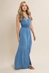 LTS Tall Blue Acid Wash Shirred Maxi Dress