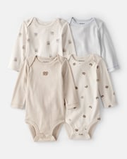 Baby 4-Pack Snack Time Long-Sleeve Multipack Bodysuits - Blue/White/Brown