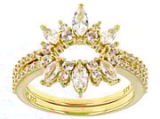 White Lab Created Sapphire 18K Yellow Gold Over Sterling Silver Enhancer Set of 2 Rings 1.18ctw