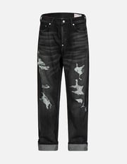 Logo Print Loose-Fit Distressed Denim Jeans