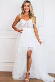 Be My Soulmate Lace Bustier Ruffle Maxi Dress: White