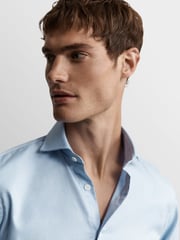 Blue Bold Twill Slim Fit Double Cuff Cutaway Collar Shirt