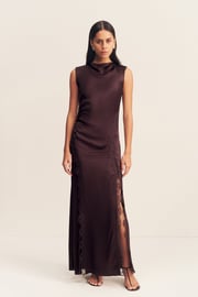 ALLEGRA LACE PANELLED MAXI DRESS - ESPRESSO