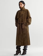 Khaki Brown Suede Trench Coat -PREORDER