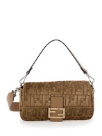 'Baguette' Brown Medium Shoulder Bag with All-Over FF Motif and FF Logo Plaque on the Front in Cotton Blend Woman
