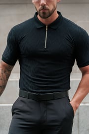 Father Sons Classic Jacquard Black Chevron Zipped Polo - FSR019