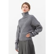 Batwing Sleeves Turtleneck Rib Knit Sweater in Grey