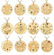Gold Crystal Zodiac Coin Necklace