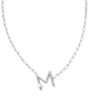 Pearl Silver Letter M Short Pendant Necklace in White Pearl