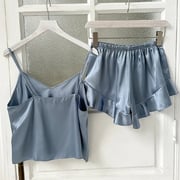 Home Women's Casual Solid Color Imitated Silk Polyester Shorts Sets Pajama Sets