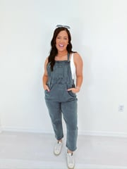 Kamryn Comfy Cropped Tie Knot Overalls - Ash Black