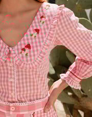 Embroidered Candy Floss Gingham Esme Blouse