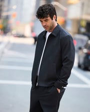 Brushed Twill Bomber Jacket with Shirt Collar