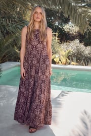 LTS Tall Dark Purple Aztec Print Tiered Maxi Dress