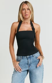 Tyler Top - Adjustable Halter Fitted Top in Black
