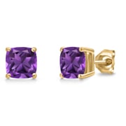 14K Yellow Gold 6MM Cushion Gemstone Birthstone Stud Earrings | Yellow Gold Earrings For Women Men