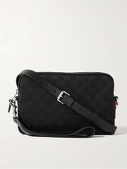 Leather-Trimmed Monogrammed Canvas Small Crossbody Bag - black - One Size
