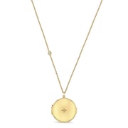 14k Large Round Diamond Locket Necklace with Floating Diamond