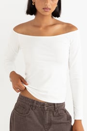 Iris Off Shoulder Long Sleeve Jersey Top Cream