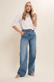 LTS Tall Blue Denim Pleated Wide Leg Jeans