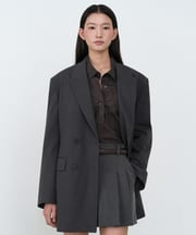 Women's Double-Breasted Long Blazer [Gray]