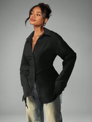 MISSGUIDED Button Down Blouse With Ruched Waist And Tie Cuffs
