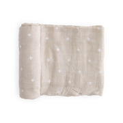 Cotton Muslin Swaddle Blanket - Taupe Cross