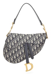 Navy Oblique Jacquard Canvas Saddle Bag