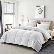 Serta Goose Feather Down Fiber Cotton Comforter King Size - 100% Cotton Down Duvet Insert - Hotel Luxury Hypoallergenic Bedding Comforter All Season Medium Warmth 106 x 90 Inch White